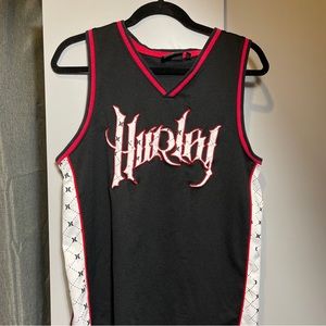 Pre-owned Men’s Hurley Black, White, & Red V-Neck Jersey, Size Medium b1